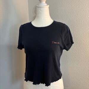 Topshop Navy Blue 'Dreamer' Lettuce Edge Ribbed Baby Tee